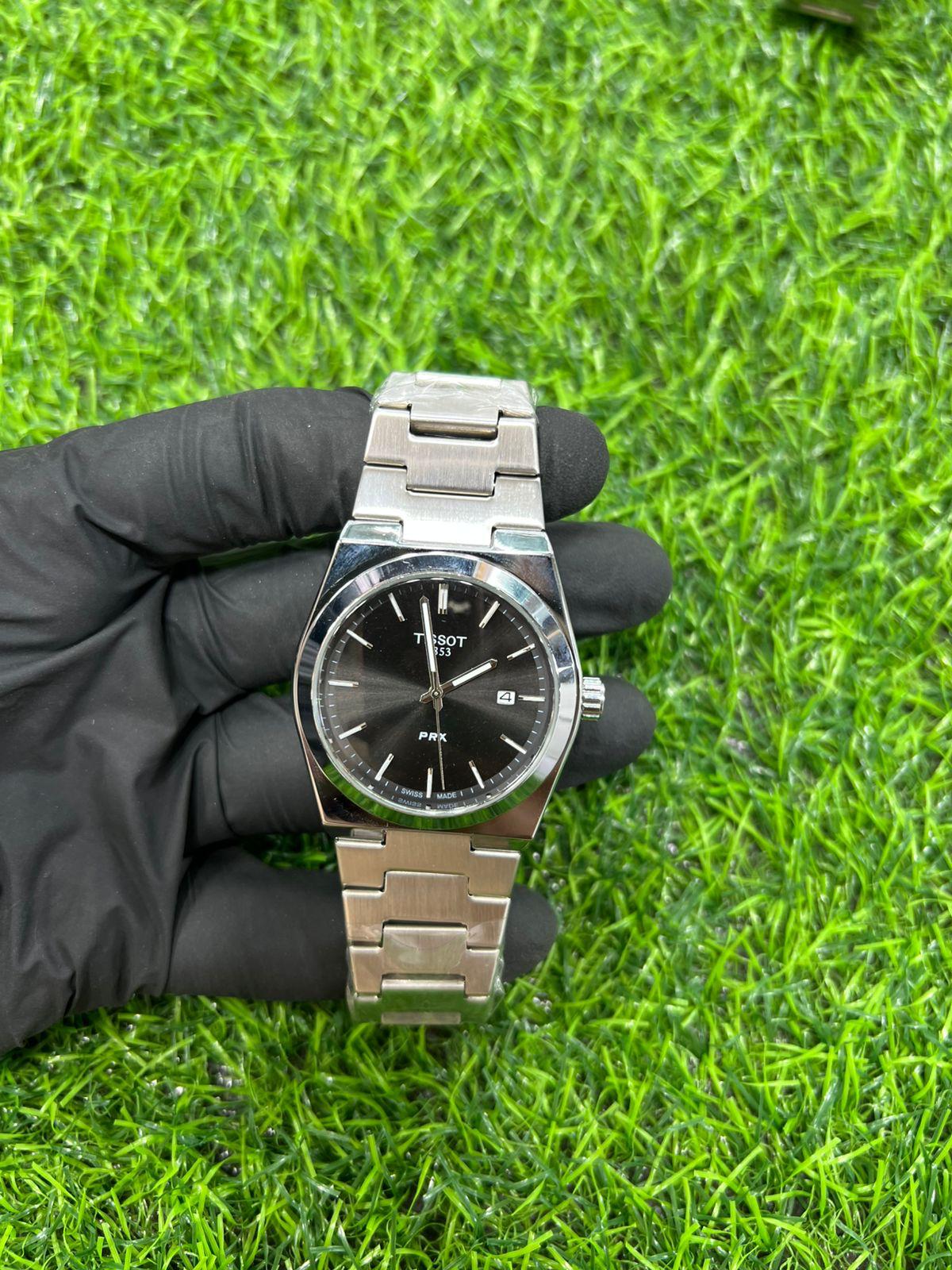 Luxury Tissot-Inspired Men’s Watch – Black Dial & Stainless Steel Bracelet